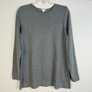 J Jill Grey Lightweight Sweater Tunic Solid Long Sleeve Knit Shirt Small